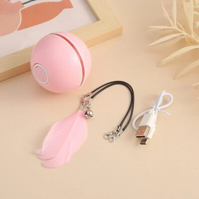 Automatikus macska interaktív golyós intelligens macskamenta játékok tollas csengővel, USB újratölthető, önforgó led kisállat játék cicának