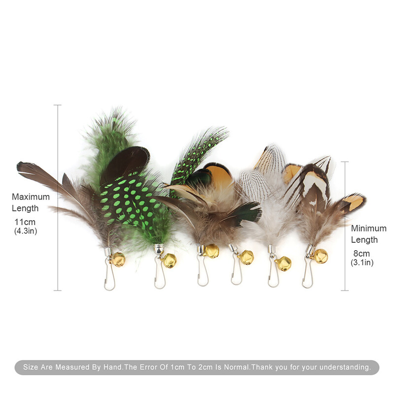 6 vnt. Priedai Cat Teaser Stick plunksnų pakaitinio galvutės rinkinys, skirtas kačiuko katės žaislui