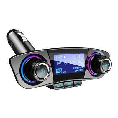 „Bluetooth 5.0“ automobilinis adapteris FM/AUX siųstuvo rinkinys MP3 grotuvas Automatinis belaidis laisvų rankų įrangos dvigubas USB įkroviklis LED ekranas