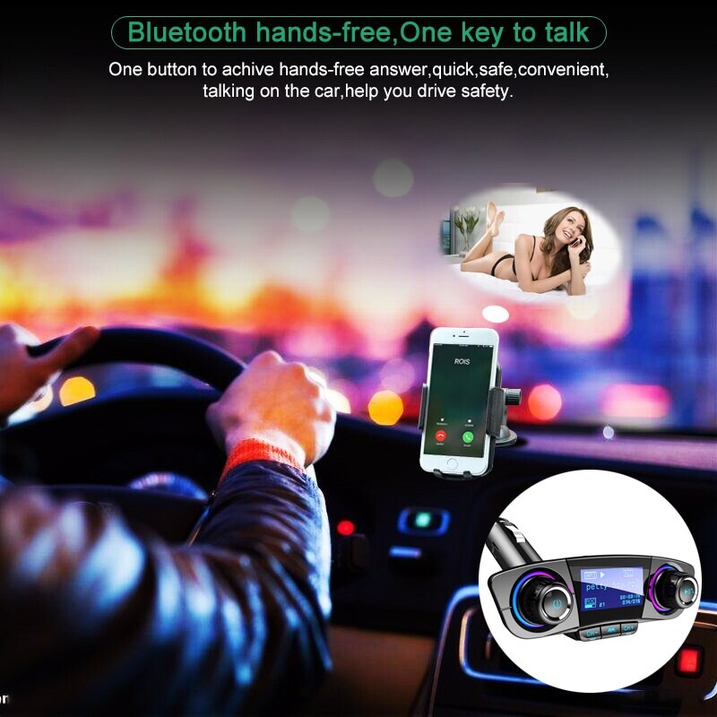 „Bluetooth 5.0“ automobilinis adapteris FM/AUX siųstuvo rinkinys MP3 grotuvas Automatinis belaidis laisvų rankų įrangos dvigubas USB įkroviklis LED ekranas