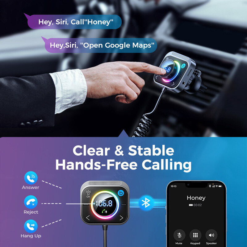 Joyroom Bluetooth 5.3 FM siųstuvas AUX automobilinis adapteris garso FM siųstuvas žemųjų dažnių stiprinimas 3 prievadai PD&QC 3.0 FM Bluetooth greitasis įkroviklis