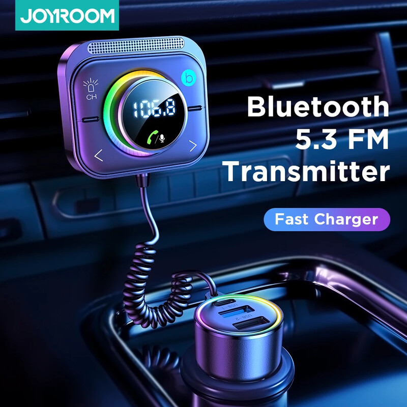 Joyroom Bluetooth 5.3 FM siųstuvas AUX automobilinis adapteris garso FM siųstuvas žemųjų dažnių stiprinimas 3 prievadai PD&QC 3.0 FM Bluetooth greitasis įkroviklis