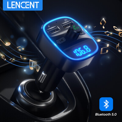 LENCENT Bluetooth FM трансмитер Безжичен радио адаптер Комплект за кола с двойно USB зареждане Зарядно устройство за кола Поддръжка на MP3 плейър TF карта