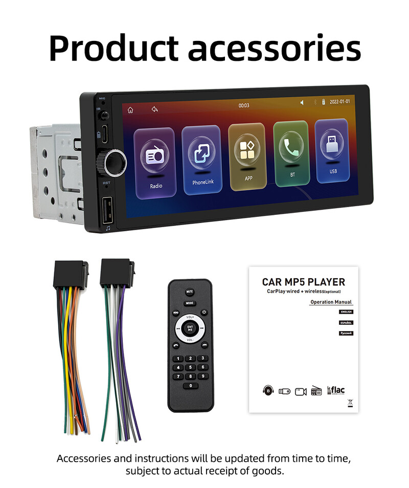 1 din 6,86 collu HD automašīnas radio multivides Carplay skārienekrāna spoguļa saite Stereo Bluetooth USB FM kamera MP5 atskaņotājs