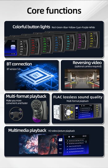 BQCC1 Din 4 ιντσών Ραδιόφωνο αυτοκινήτου Οθόνη HD Bluetooth Μουσική Handsfree MP5 Player TF USB Remote Audio System φόρτισης ISO Head Unit 4022D