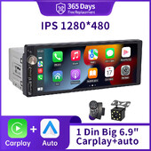 IPS 6,9 tolline 1 din Carplay Android Auto autoraadio multimeedia video MP5-mängija 1 din ilma DVDta Bluetoothi stereo-USB laadimisega