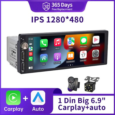 IPS 6,9-инчов 1Din Carplay Android Auto Car Radio Мултимедиен видео MP5 плейър 1 Din без DVD с Bluetooth стерео USB зареждане