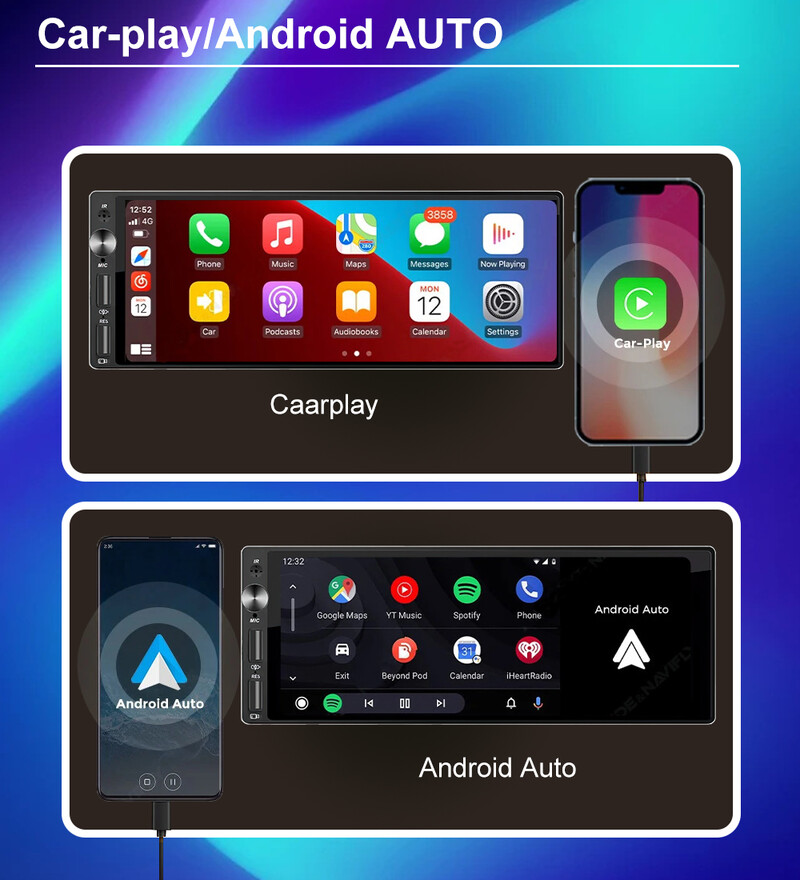 IPS 6,9 hüvelykes 1 din Carplay Android Auto autórádió Multimédiás Video MP5 lejátszó 1 Din DVD nélkül Bluetooth sztereó USB töltéssel
