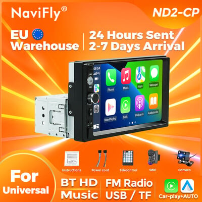 Navifly ND2 Universal 1Din ραδιόφωνο αυτοκινήτου Στερεοφωνικό 7 ιντσών Οθόνη αφής HD Συσκευή αναπαραγωγής πολυμέσων BT Autoaudio Δέκτης FM Mirror Link Monitor