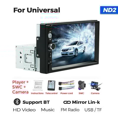 Navifly ND2 Universāls 1 Din Car Radio Stereo 7 collu HD skārienekrāna multivides atskaņotājs BT Autoaudio FM uztvērējs Mirror Link Monitor