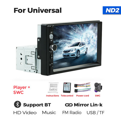 Navifly ND2 Universāls 1 Din Car Radio Stereo 7 collu HD skārienekrāna multivides atskaņotājs BT Autoaudio FM uztvērējs Mirror Link Monitor