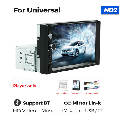 Navifly ND2 Universāls 1 Din Car Radio Stereo 7 collu HD skārienekrāna multivides atskaņotājs BT Autoaudio FM uztvērējs Mirror Link Monitor