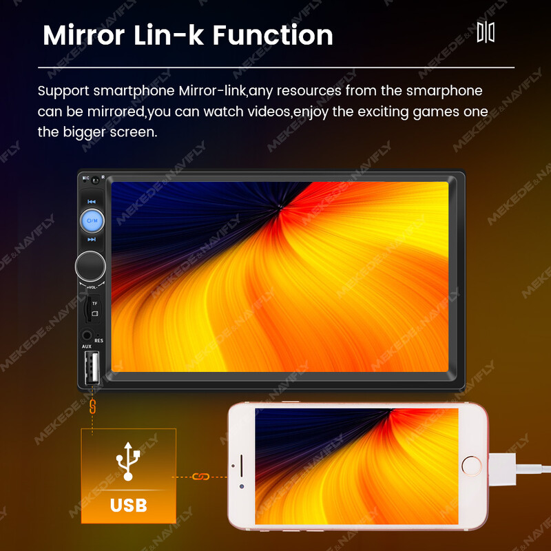 Navifly ND2 Universāls 1 Din Car Radio Stereo 7 collu HD skārienekrāna multivides atskaņotājs BT Autoaudio FM uztvērējs Mirror Link Monitor