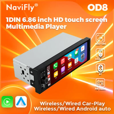 NaviFly 6,86" Wireless CarPlay Android Auto Universal 1 Din Radio Auto Multimedia Video MP5 Player FM Stereo Receptor Cameră BT