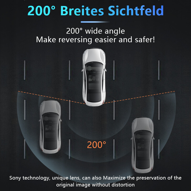 AHD 1920x1080P automobilio galinio vaizdo kamera 200°, skirta Fisheye Golden Lens Full HDR naktinio matymo transporto priemonės galinio automobilio atbulinės eigos priekinė kamera