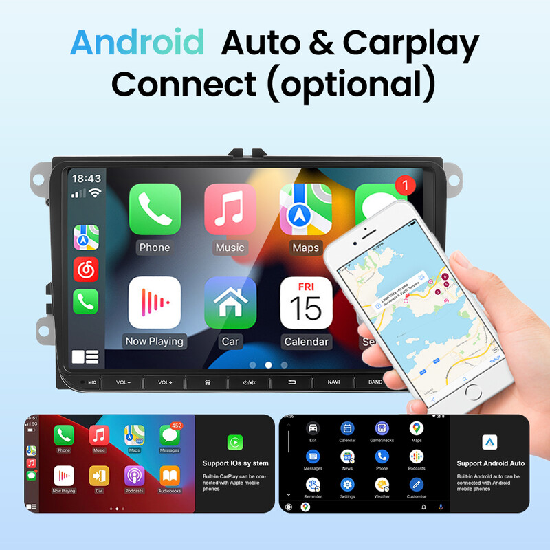 7/9 collu 2 dinu Android 13 automašīnas radio GPS priekš VW Volkswagen Skoda Octavia Golf 5 6 Touran Passat B6 Polo Jetta Sharan Caddy Seat