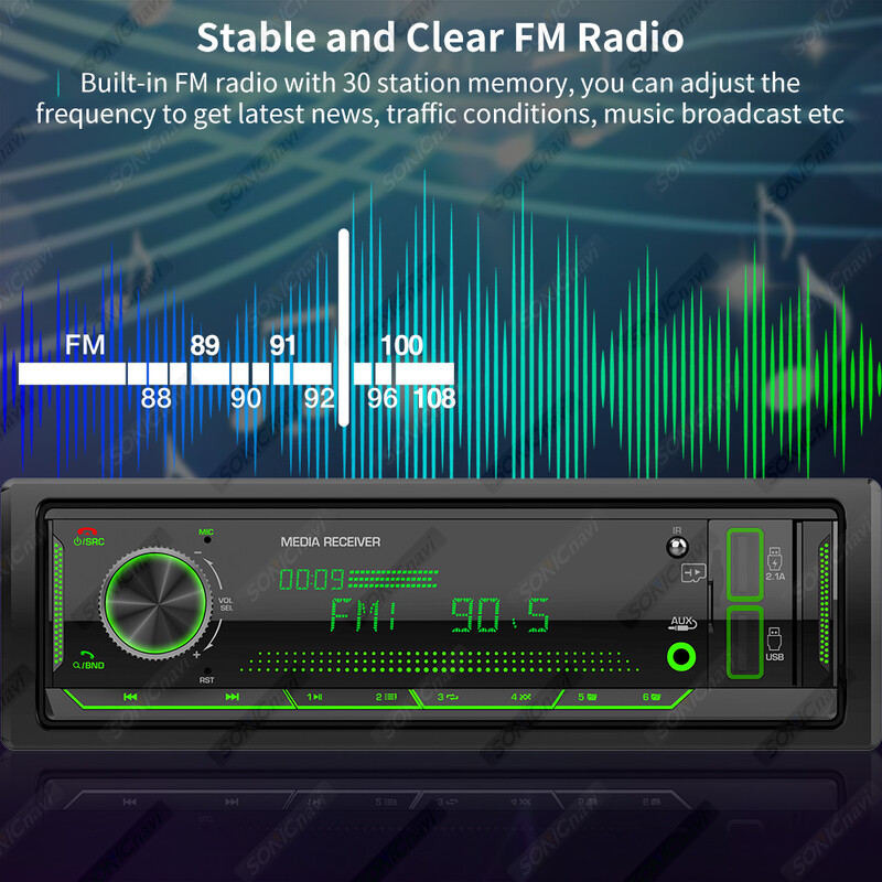 AKAMATE 1Din automobilio radijas MP3 grotuvas Garso daugialypės terpės FM radijo Bluetooth EQ imtuvas su LCD ekranais Palaiko AUX USB TF kortelę