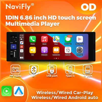 NaviFly 6,86" 1 Din MP5 grotuvas Automobilinis stereofoninis belaidis radijas Carplay Android Auto Multimedijos grotuvas BT FM imtuvo galvos blokas