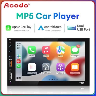 Acodo Dual USB 7-инчов Carplay Android Auto Capacitive Screen Full Touch HD Car MP5 Player USB Bluetooth TF Card Touch Screen