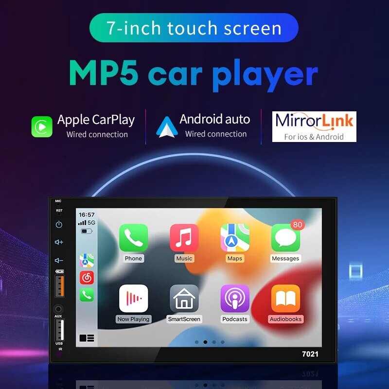 Acodo Dual USB 7 colių Carplay Android Auto talpinis ekranas Full Touch HD automobilinis MP5 grotuvas USB Bluetooth TF kortelės jutiklinis ekranas