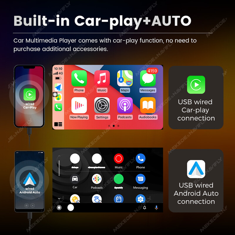 Navifly 7" Υποστήριξη ραδιοφώνου αυτοκινήτου Carplay Auto Multimedia Player Βίντεο HD Οθόνη αφής FM AUX Είσοδος BT MirrorLink Universal Autoradio
