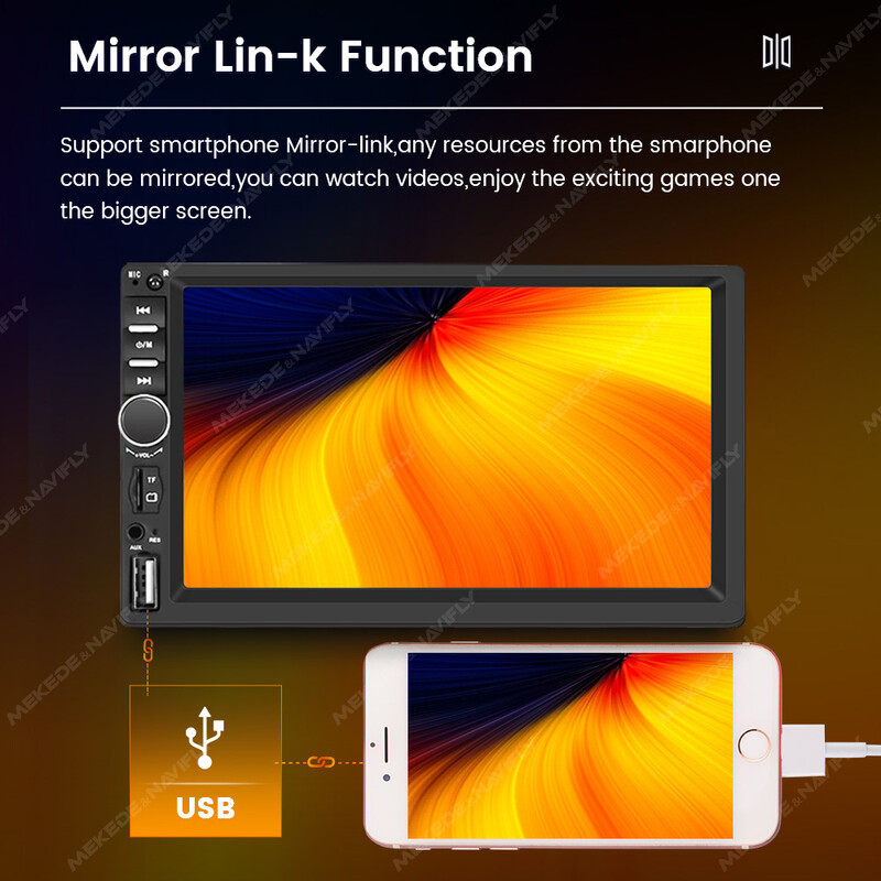 Navifly 7" Υποστήριξη ραδιοφώνου αυτοκινήτου Carplay Auto Multimedia Player Βίντεο HD Οθόνη αφής FM AUX Είσοδος BT MirrorLink Universal Autoradio