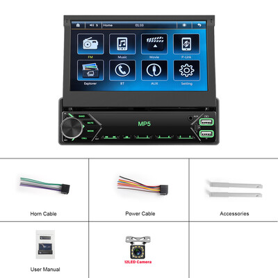 Leekooluu Universaalne 7" 1 Din autoraadio Manuaalne sissetõmmatav ekraan 1Din Autoraadio 12V Stereo Auto MP5 Videopleier USB/SD/AUX-IN