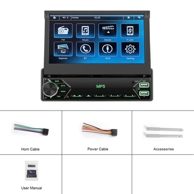 Leekooluu Universaalne 7" 1 Din autoraadio Manuaalne sissetõmmatav ekraan 1Din Autoraadio 12V Stereo Auto MP5 Videopleier USB/SD/AUX-IN