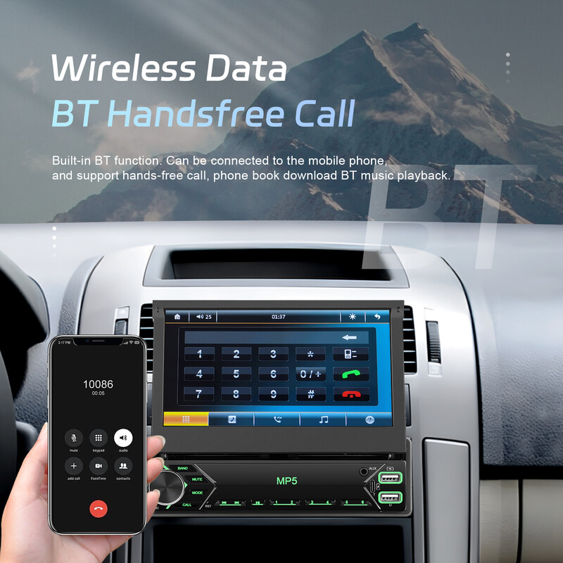 Εγχειρίδιο Leekooluu Universal 7" 1 Din ραδιόφωνο αυτοκινήτου Ανασυρόμενη οθόνη 1Din Autoradio 12V Stereo Car MP5 Αναπαραγωγή βίντεο USB/SD/AUX-IN