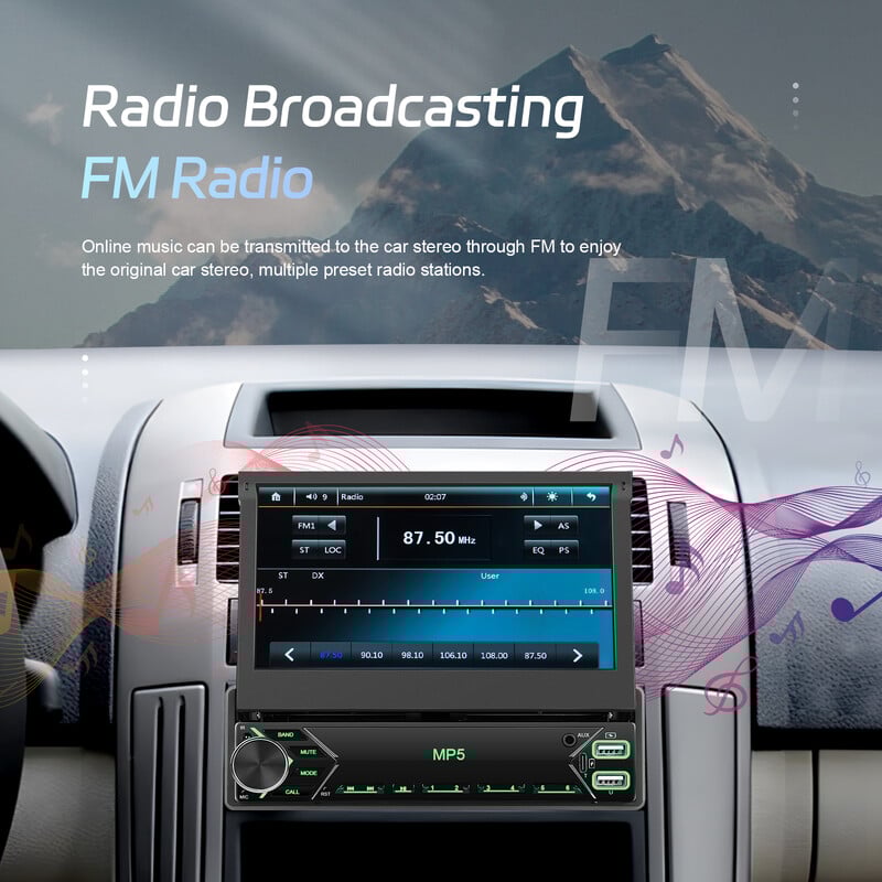 Εγχειρίδιο Leekooluu Universal 7" 1 Din ραδιόφωνο αυτοκινήτου Ανασυρόμενη οθόνη 1Din Autoradio 12V Stereo Car MP5 Αναπαραγωγή βίντεο USB/SD/AUX-IN