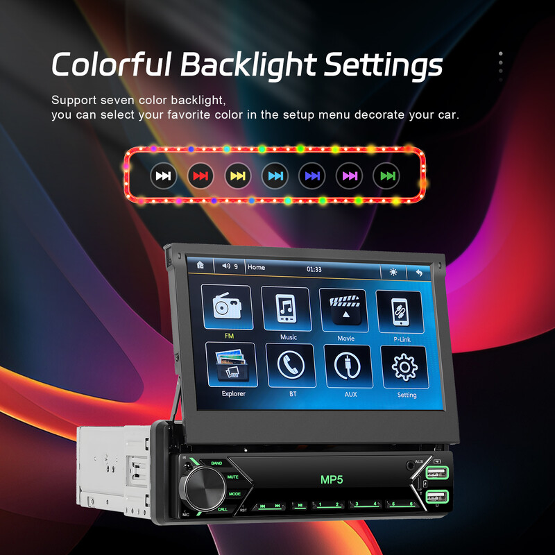 Εγχειρίδιο Leekooluu Universal 7" 1 Din ραδιόφωνο αυτοκινήτου Ανασυρόμενη οθόνη 1Din Autoradio 12V Stereo Car MP5 Αναπαραγωγή βίντεο USB/SD/AUX-IN