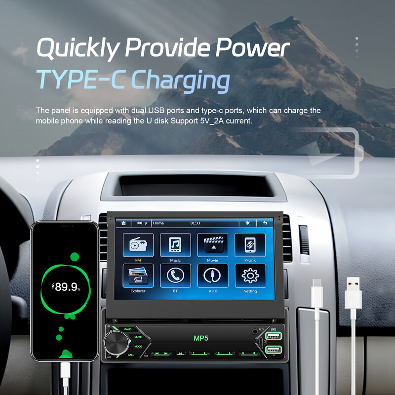 Εγχειρίδιο Leekooluu Universal 7" 1 Din ραδιόφωνο αυτοκινήτου Ανασυρόμενη οθόνη 1Din Autoradio 12V Stereo Car MP5 Αναπαραγωγή βίντεο USB/SD/AUX-IN