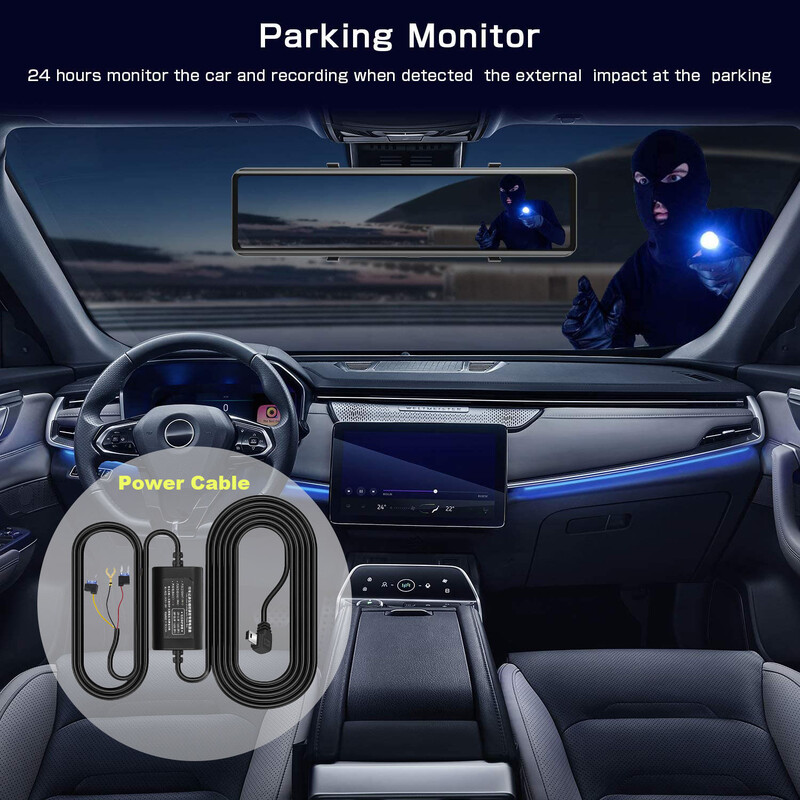 HGDO 10" Συσκευή εγγραφής βίντεο ταμπλό Αυτόματος καθρέφτης οπισθοπορείας Dash κάμερα Οθόνη αφής FHD 1080P DVR 24ωρη οθόνη στάθμευσης νυχτερινή όραση