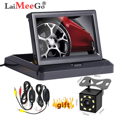 Sulankstomas 4,3 colių TFT LCD HD800*480 ekrano automobilio monitorius atbulinės eigos statymo monitorius su 2 vaizdo įėjimais, 8 LED automobilio galinio vaizdo kamera dovana