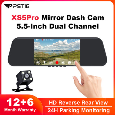 PSTIG XS5Pro automašīnas kameras ierakstītājs atpakaļskata spogulis Jauns 5,5 collu Full HD 1080P 64G Dash Cam Car DVR video divu objektīvu skārienekrāns