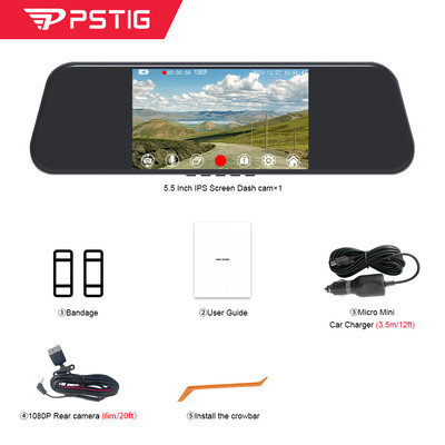 PSTIG XS5Pro Auto Kamera Snimač Retrovizor Novi 5.5 Inčni Full HD 1080P 64G Dash Cam Auto DVR Video Dual Lens Touch Screen