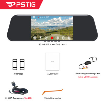 PSTIG XS5Pro Auto Kamera Snimač Retrovizor Novi 5.5 Inčni Full HD 1080P 64G Dash Cam Auto DVR Video Dual Lens Touch Screen