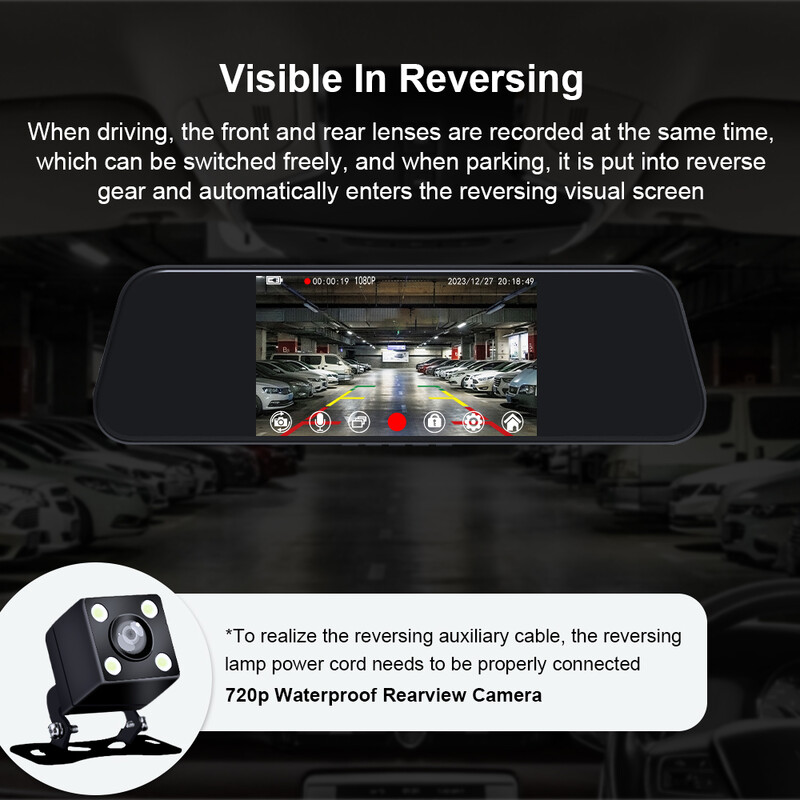 PSTIG XS5Pro automobilio kameros įrašymo įrenginys galinio vaizdo veidrodėlis Naujas 5,5 colio „Full HD 1080P 64G Dash Cam“ automobilinis DVR vaizdo įrašas dviejų objektyvų jutiklinis ekranas