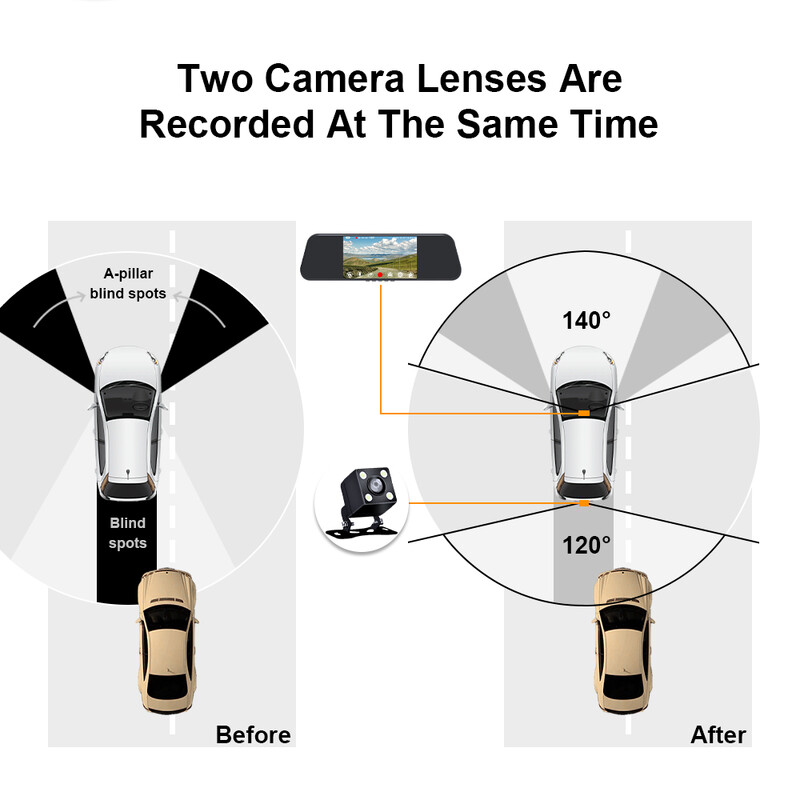 PSTIG XS5Pro automobilio kameros įrašymo įrenginys galinio vaizdo veidrodėlis Naujas 5,5 colio „Full HD 1080P 64G Dash Cam“ automobilinis DVR vaizdo įrašas dviejų objektyvų jutiklinis ekranas