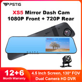 PSTIG XS5 HD 1080P 4,5 inča Mirror Recorder Mirror Car Dash Cam Dual Lens Video Black Box Auto DVR Dash Camera Loop Recording