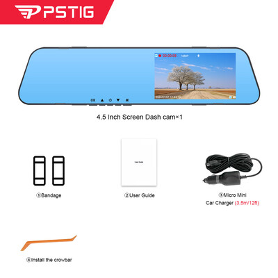 PSTIG XS5 HD 1080P 4,5 inča Mirror Recorder Mirror Car Dash Cam Dual Lens Video Black Box Auto DVR Dash Camera Loop Recording