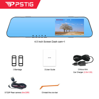 PSTIG XS5 HD 1080P 4,5 inča Mirror Recorder Mirror Car Dash Cam Dual Lens Video Black Box Auto DVR Dash Camera Loop Recording