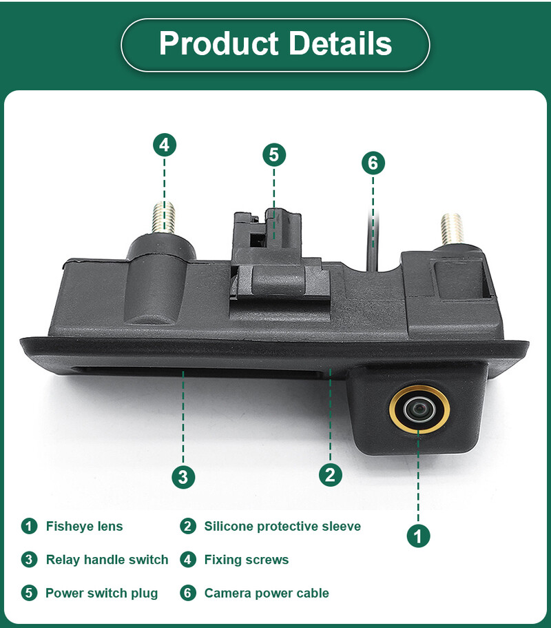 AHD 1080P 170° automašīnas aizmugurējā skata bagāžnieka roktura kamera Volkswagen VW Passat Golf Polo B6 B7 Jetta Tiguan Touareg Audi A3 A4 A5 A6