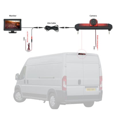 170 grādu automašīnas atpakaļskata kameras bremžu gaismas 4,3 collu monitors priekš FIAT Ducato CITROEN Jumper PEUGEOT Boxer 2006-2015