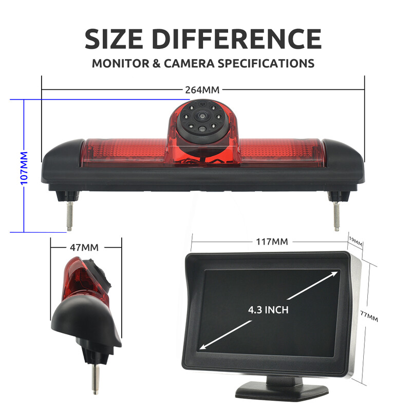 170 grādu automašīnas atpakaļskata kameras bremžu gaismas 4,3 collu monitors priekš FIAT Ducato CITROEN Jumper PEUGEOT Boxer 2006-2015