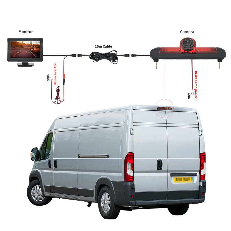 170 grādu automašīnas atpakaļskata kameras bremžu gaismas 4,3 collu monitors priekš FIAT Ducato CITROEN Jumper PEUGEOT Boxer 2006-2015