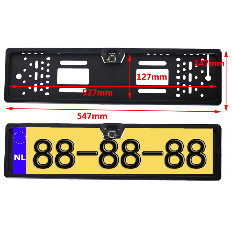 Parkošanās sensori automašīnām Bezvadu atpakaļskata kamera ar ES numura zīmes rāmi Atpakaļskata rezerves preces 1080P atpakaļgaitā