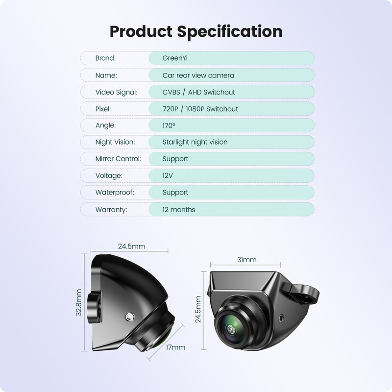 GreenYi AHD 1920x1080P automašīnas atpakaļskata kamera Full HD nakts redzamības 170° zivs acs objektīvs transportlīdzekļa atpakaļgaitas priekšējā kamera C999