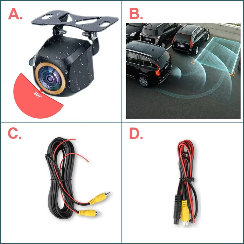 1080P Full HD 200° AHD autós tolatókamera halszem arany lencsés HDR éjszakai látóterű jármű tolató első kamerával