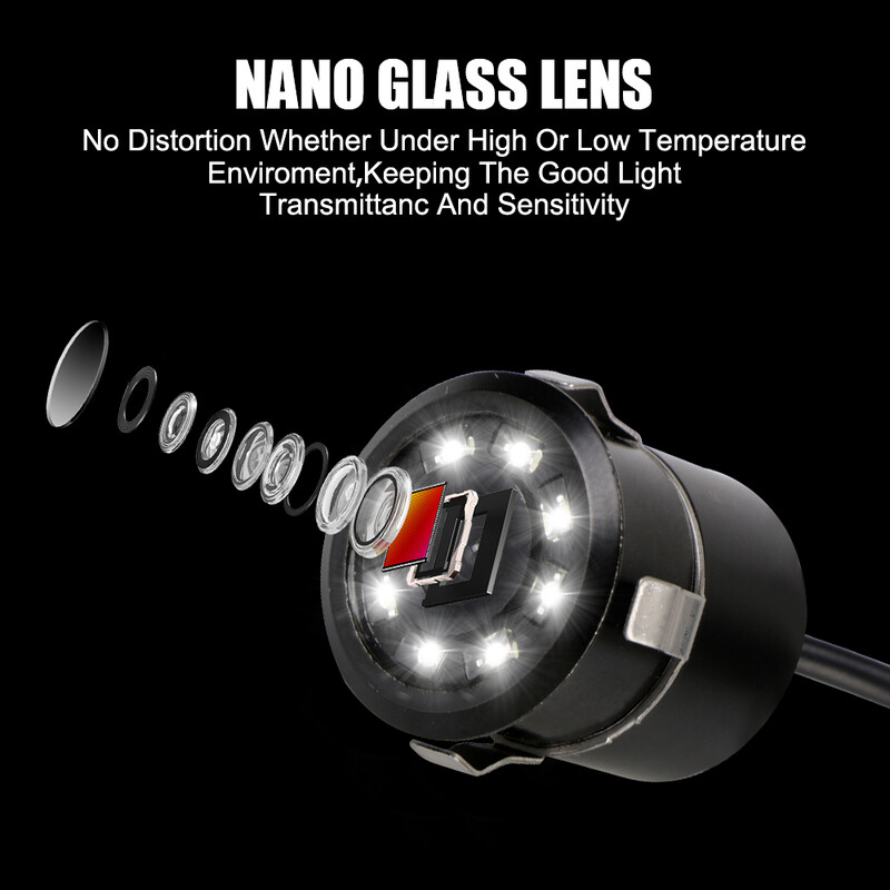 8 LED automašīnas atpakaļskata kamera 170° nakts redzamības stāvvietas atpakaļgaitas uzraudzība CCD ūdensizturīgas platleņķa rezerves kameras